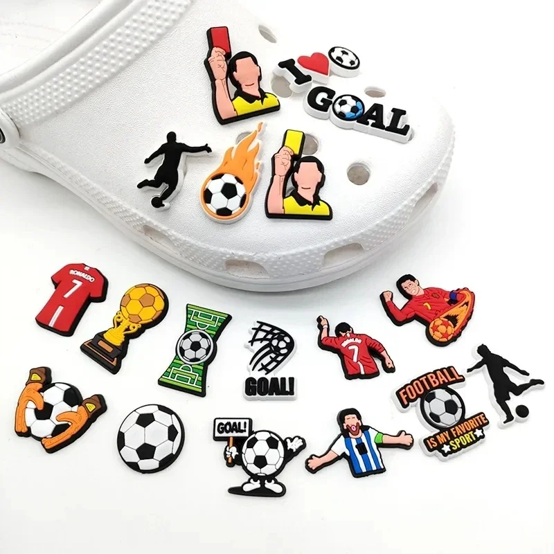 18PCS Set Boys Men Football Style Buckle Soccer Sports Theme Hole Shoes Charms Packs Decoration Slipper Sandals Shoe Accessories