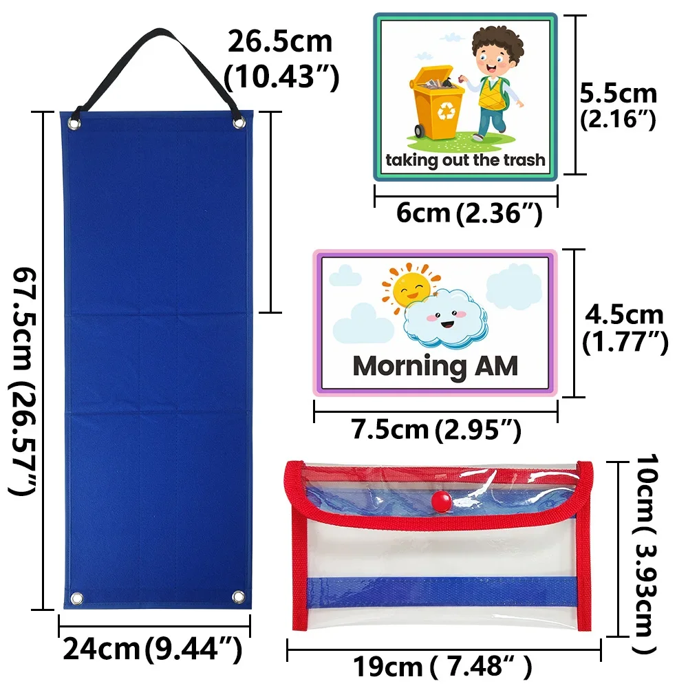 Whole Stick viltbord Visuele schematanalender voor kinderen met 70-kaarten Zelfdisciplineplanner Gevouwen als displaybord Leermiddelen