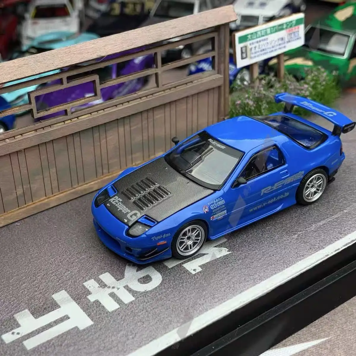 

POPRACE 1:64 Спортивный автомобиль Mazda RX7 PR64-290 Amamiya RE FC3S, модифицированная модель из сплава