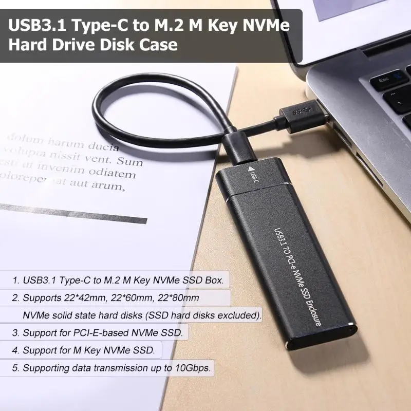 M2 SSD Case NVME Enclosure M.2 to USB Type C 3.1 SSD Adapter for NVME PCIE M Key SSD Disk Box M.2 SSD Case HD External Enclosure