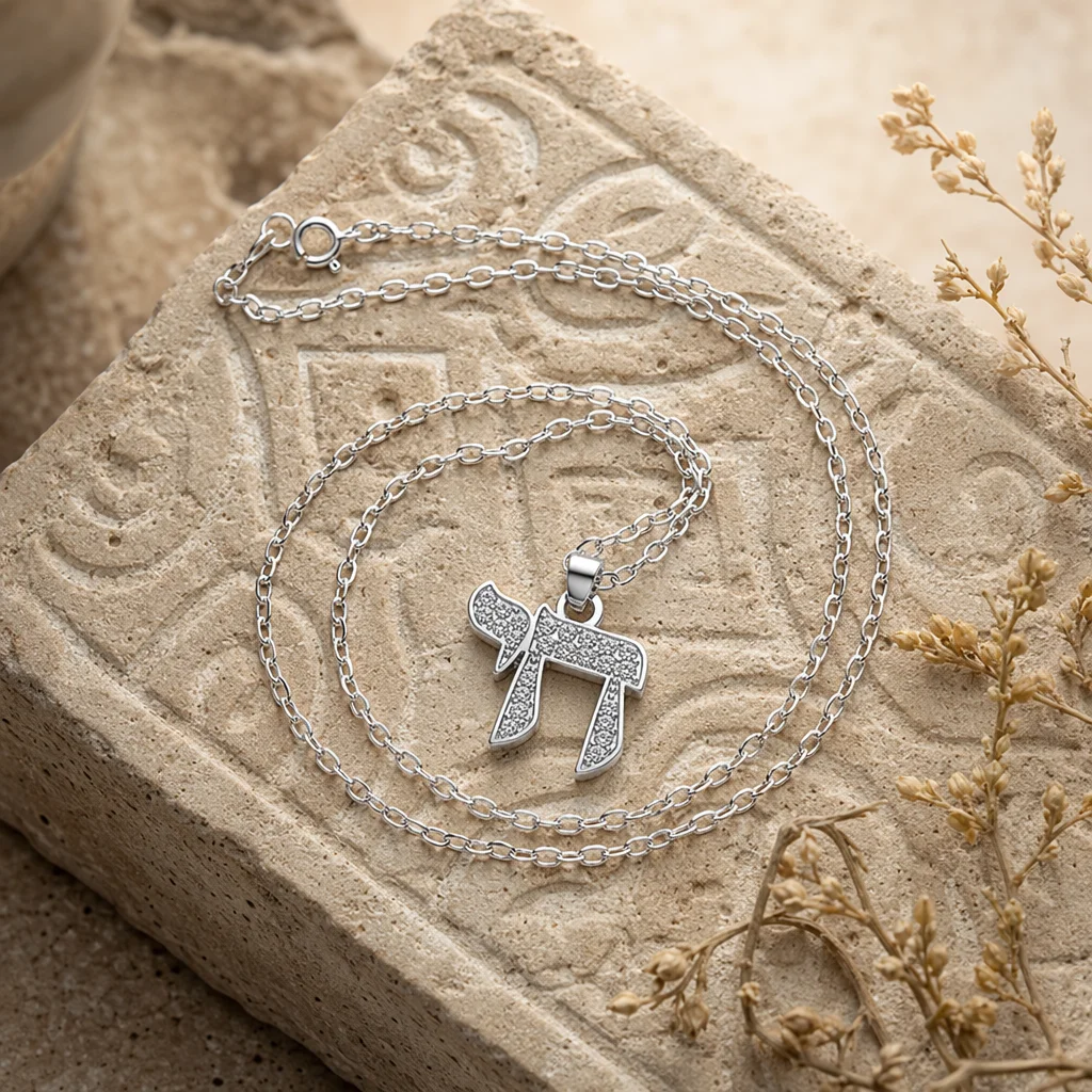 YILUOCD Chai Jewish Pendent Necklace for Women Zirconia Hebrew Letter Hai Pendent Religious Supernatural Talisman Amulet Jewelry view 2