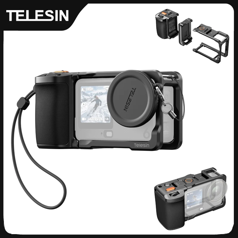 TELESIN Aid Hand Grip ZOOM Detachable Remote Control Kit Set For DJI OSMO Action6 Rabbit Cage Quick Release Protective Case