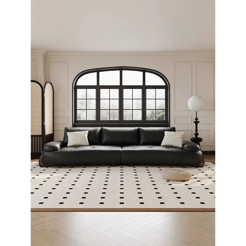

Cream style leather sofa home living room modern minimalist black small apartment first layer cowhide