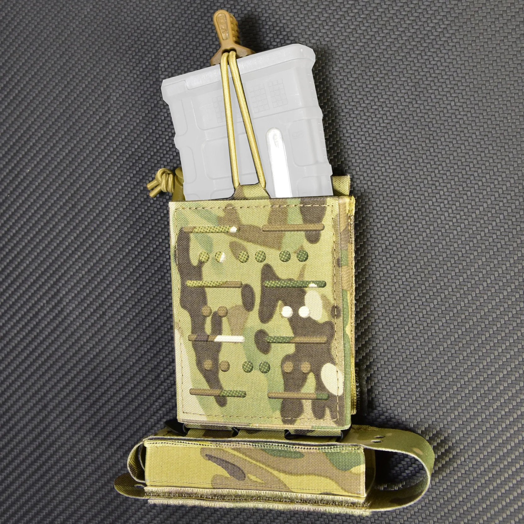 Elastic Single Mag Pouch with Laser Cut Front Panel for 5.56 and 7.62 Multicaliber