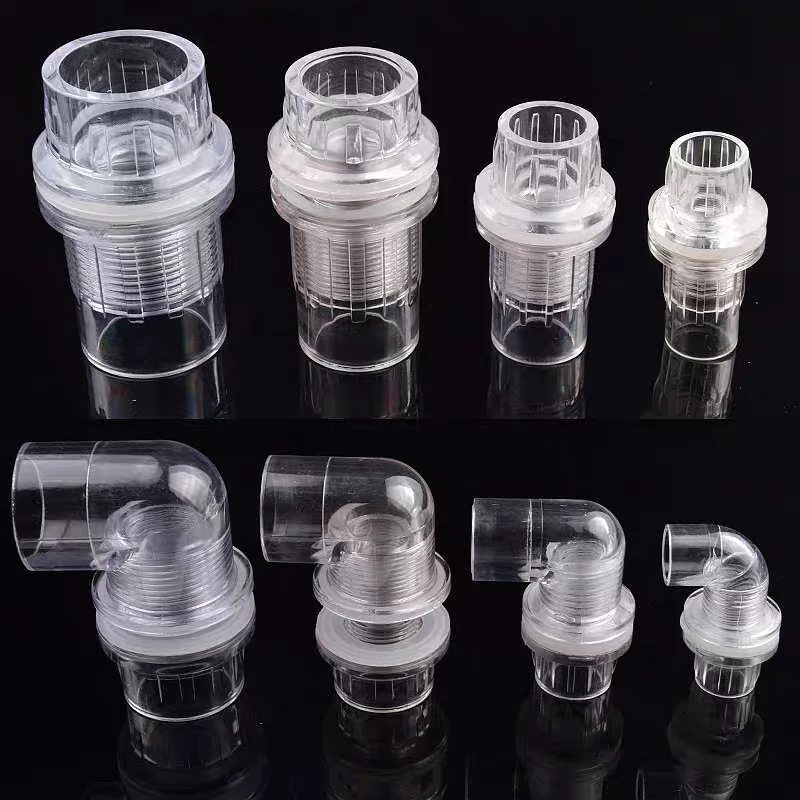 Transparent Aquarium Water Pipe Fittings Glass Punching Overflow Drain Connectors Clamp-On Water Inflow & Outflow Tube Joints
