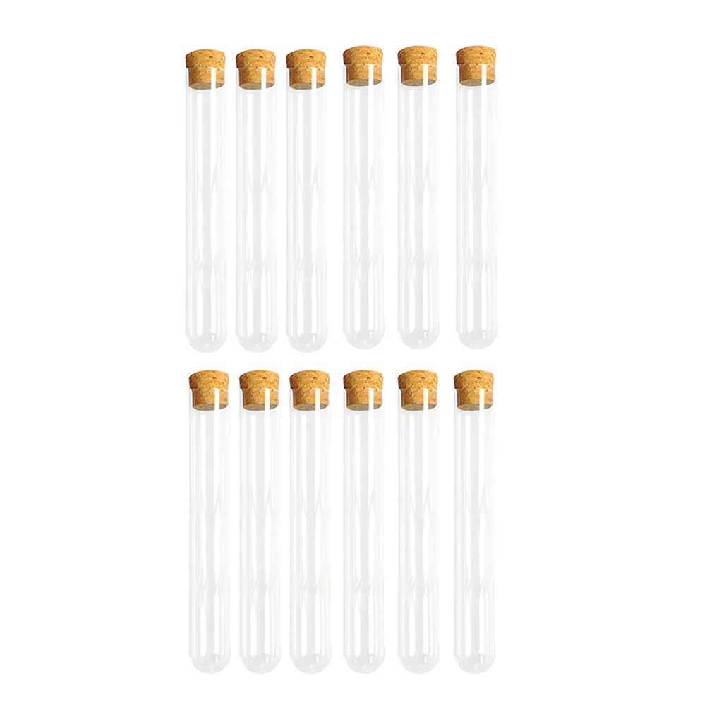 

12pcs 15 100mm Plastic Test Tubes Cork Stoppers Sealed Science Experiments Storage Liquid Powder Grow Plants Includes