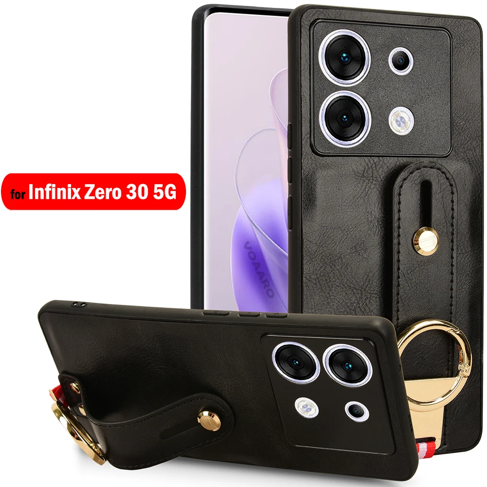 Portable Wristband Cover for Infinix Zero 30 5G Case Hand Strap Stand Holder Leather Ring Capa for Infinix Zero 30 5G X6731 Case