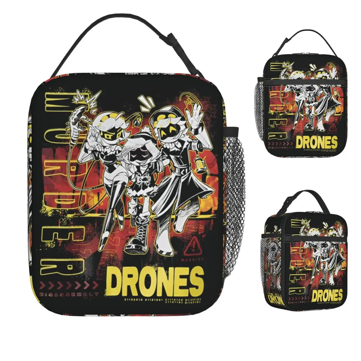 القتل الطائرات بدون طيار كوميديا عوزي حقيبة الغداء صندوق الغداء الرجعية للجنسين العمل حقيبة للحفاظ على البرودة المحمولة طباعة حمل أكياس الغذاء #1