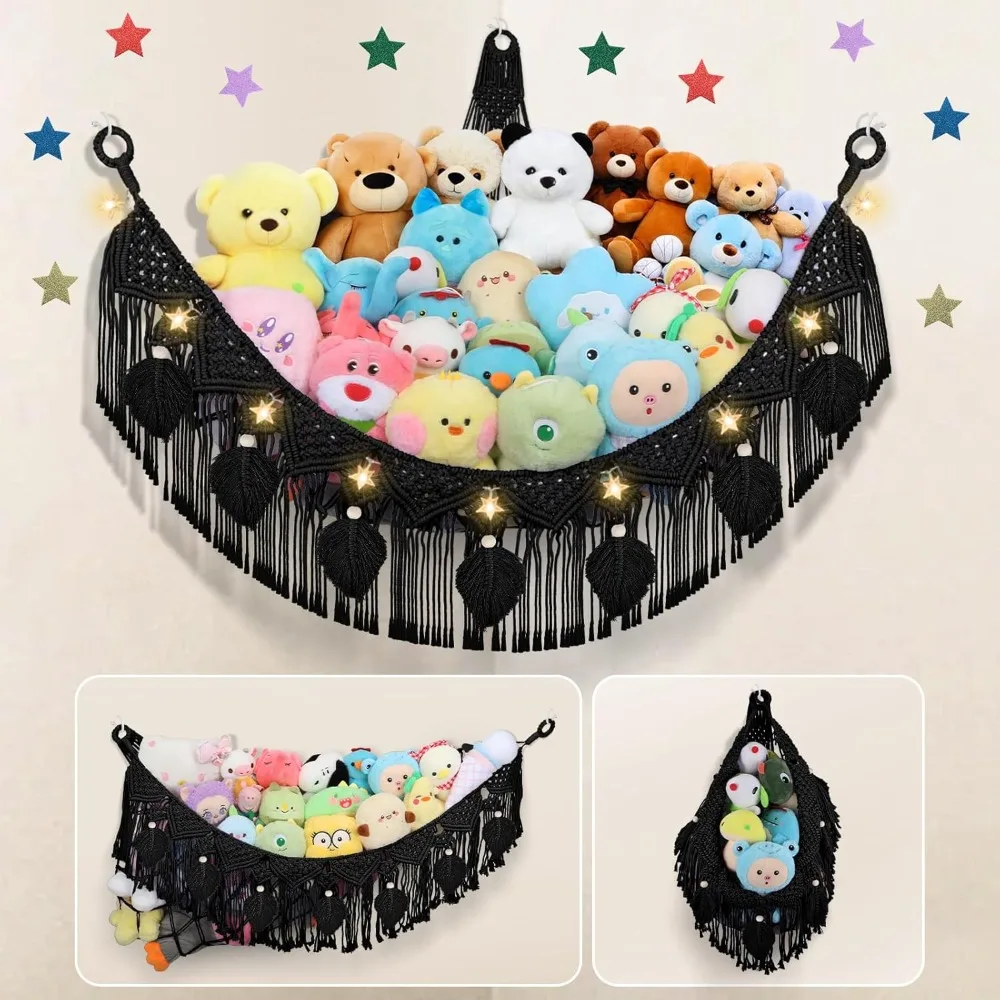 

Stuffed Animal Storage Hammock Corner, 56'' Jumbo Boho Macrame Leaf Hanging Stuff Animal Holder for Teddy Plushie