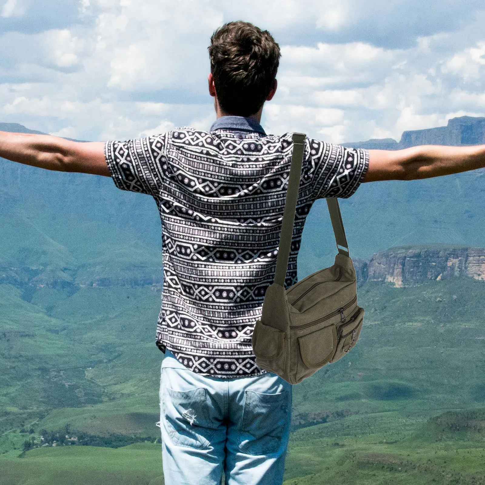 

Premium Canvas Messenger Bag for Men Roomy Tote Crossbody Shoulder Bag Multiple Pockets for and Casual Wear