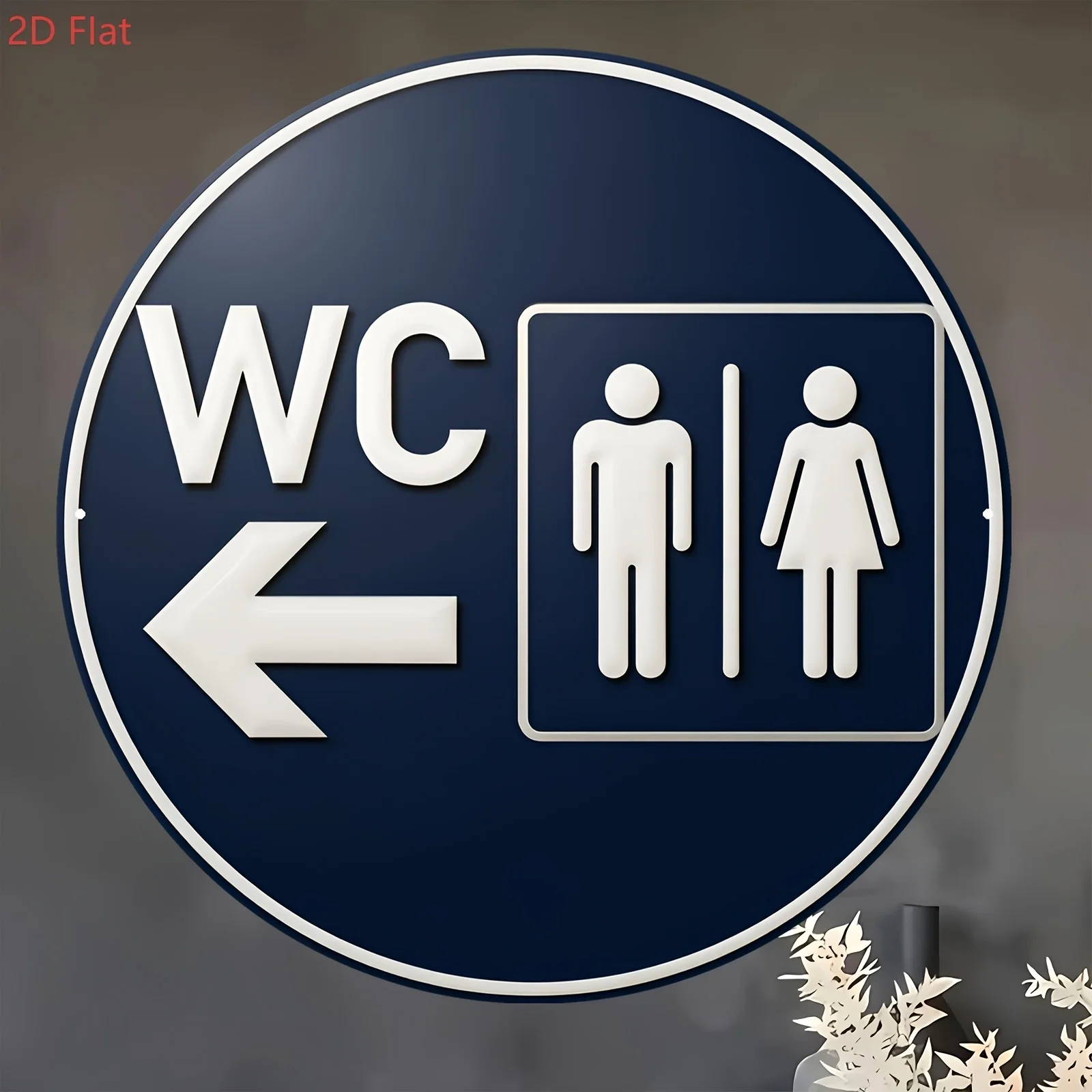 2D Flat, 1pc Navy White Base Arrow WC Unisex Sign Circular Wooden Toilet Hanging Plaque, Suitable for Hotel, B&B, Cafe, Farmhous