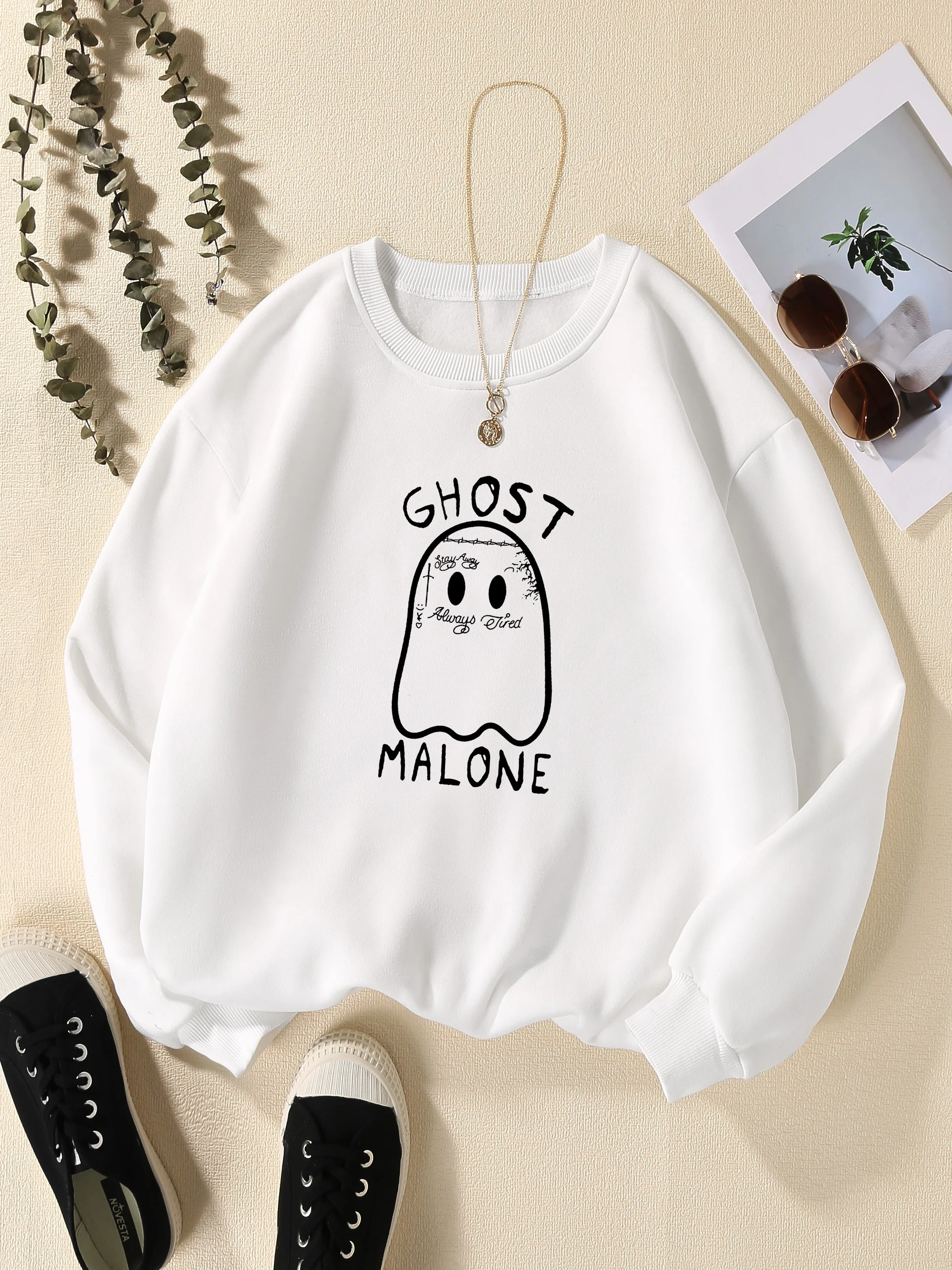 Casual Street Women Sweatshirt Kawaii Ghost Malone Printing Pullover Warm Comfortable Hoody Loose Crewneck Fleece Female Clothes