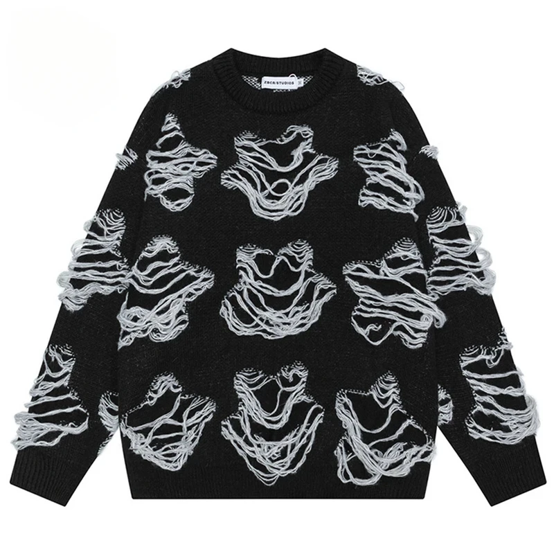 

Свитера с кисточками, мужская уличная одежда, Harajuku, хип-хоп, большие свитера Y2K, вязаный джемпер, повседневный свободный свитер, трикотаж