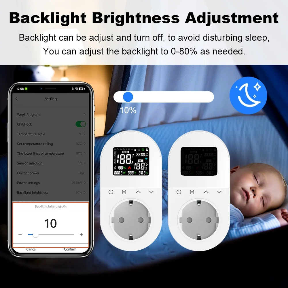 Manhot Tuya WiFi المنزل الذكي ترموستات المقبس 16A منفذ الاتحاد الأوروبي التوصيل App التحكم الصوتي المقبس متحكم في درجة الحرارة التدفئة التبريد