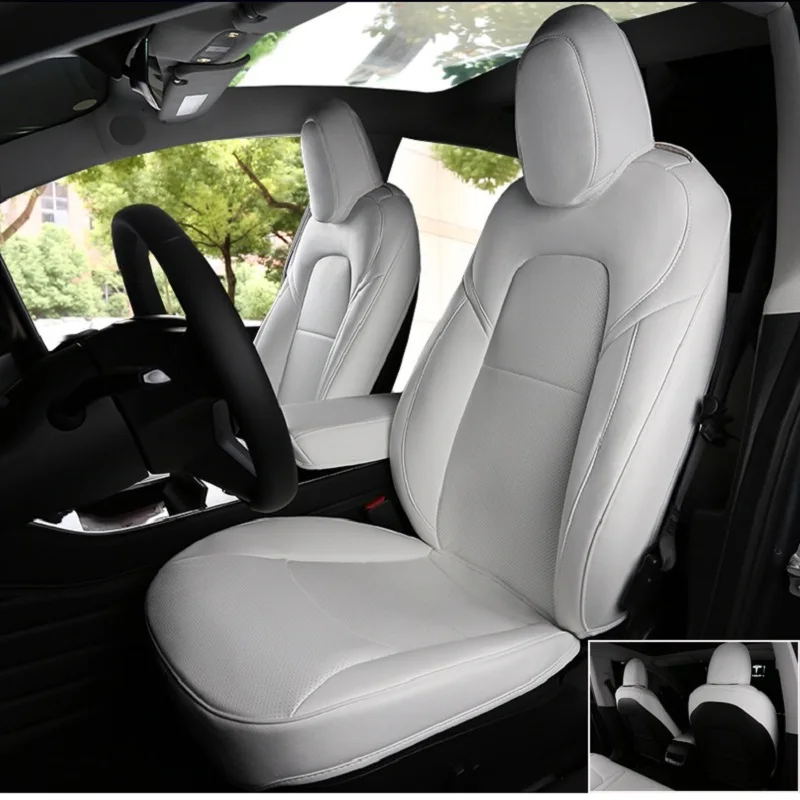 Custom Fit Auto Seat Cover Accessoires Aanpassen Voor Model Y Model 3 Half Bedekt Eco Nappa Lederen 5 Zitplaatsen Seat cover Orange