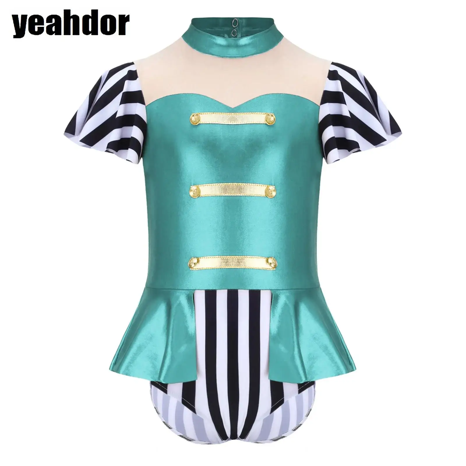 

Костюм циркового манежа для девочек, комбинезон с воротником-стойкой и короткими рукавами, купальник с металлическими рюшами, боди на Хэллоуин, укровитель льва, косплей