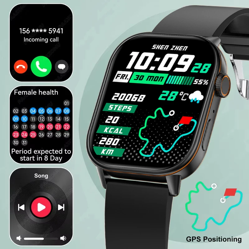 

2025 Global Version For Men Women Smartwatch 2.01''HD Screen Heart Rate/Sleep Monitoring Wireless Bluetooth Call Music Control