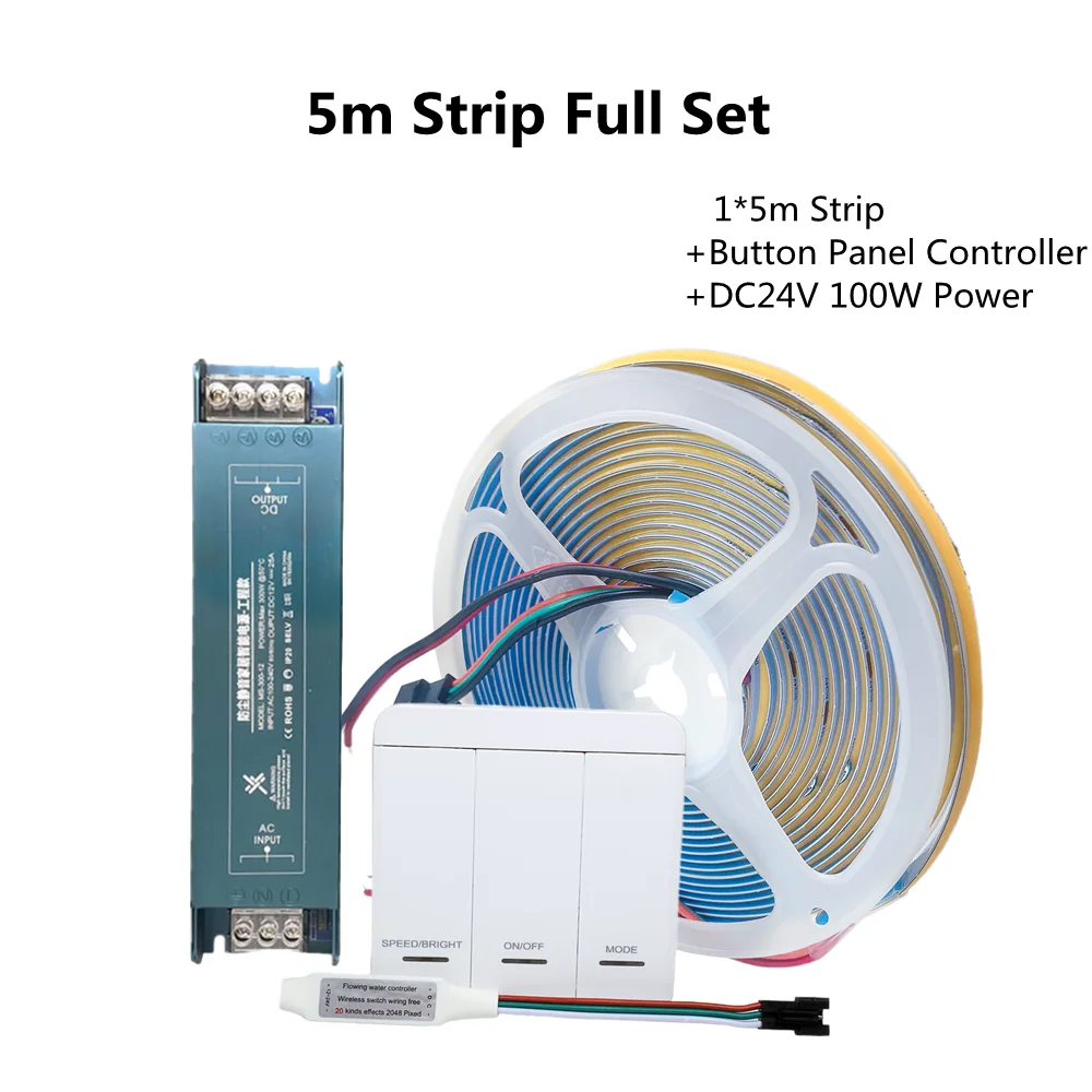 COB Running Water Flowing LED Strip Lights WS2811 Horse Race Chasing LED Ribbon With Touch Panel Controller DC24V Power Full Set