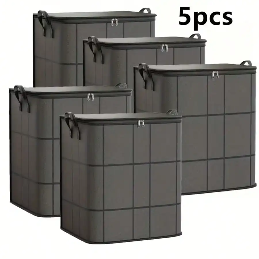 5 Pack Large Clothes Storage Bags, Closet Organizers Storage Containers, Collapsible Storage Bins With Reinforced Handles, Sturdy Zippers, For Clothing, Blanket, Comforters, Under-Bed Storage