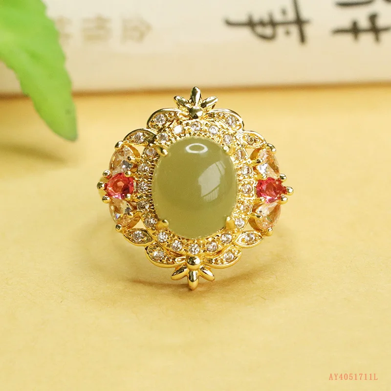 

Natural Hetian jade ring jade ring finger ring Chinese style jewelry