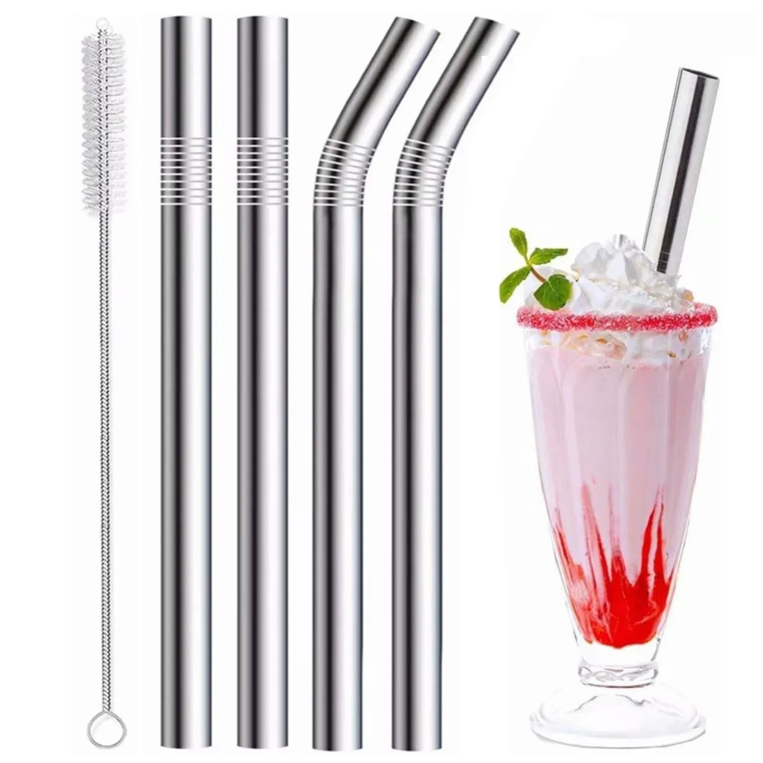 

8PCS Stainless Steel Smoothie Straws, Extra Wide Reusable Metal Drinking Straws for Milkshake, Smoothie with 1 Cleaning Brush