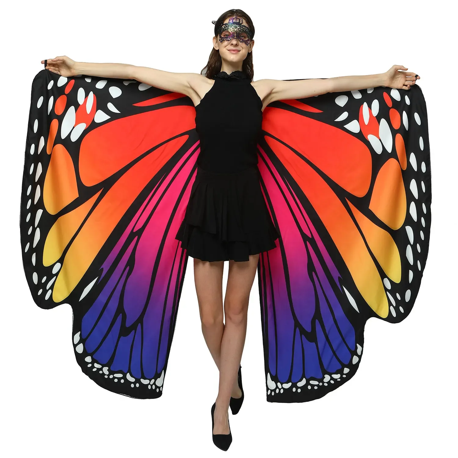 Ailes de papillon de danse imprimées double face pour femmes, costume d'Halloween, elfe nickel é