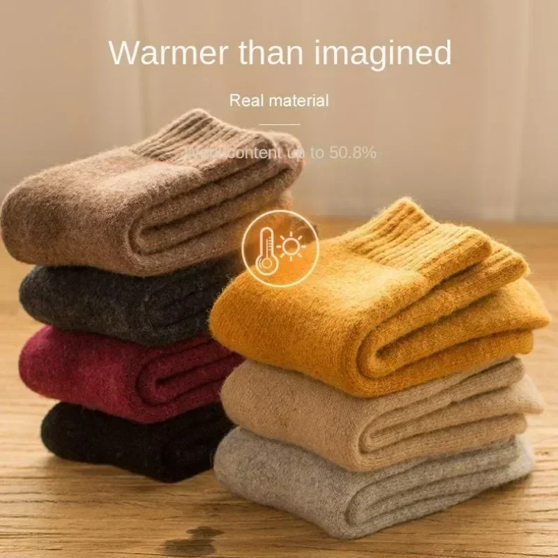 2024 New Winter Super Thicker Warm Wool Male Men Women Socks Solid Socks Merino Wool Against Cold Snow Terry Socks