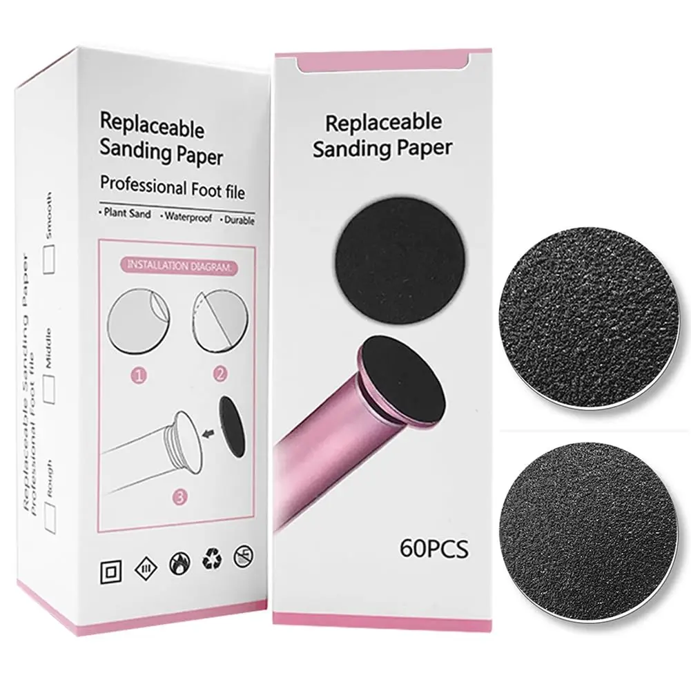 60Pcs Self-Adhesive Replacement Sandpaper for Electric Foot File Pedicure Callus Remover 80/100/180 Grit Sanding Paper Pads (No