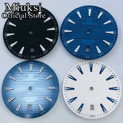 Miuksi 33.3mm black blue white watch dial luminous fit NH35 movement 6 o'clock calendar