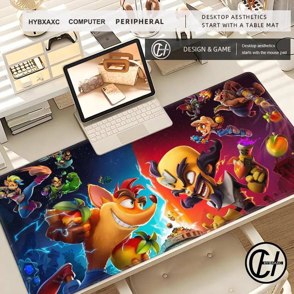 Game F-FOX crash B-bandicoot Mouse Pad Large Desk Mat Keyboard Ergonomic Office Rubber Game PC Non-slip  Home Custom HYBXAXC