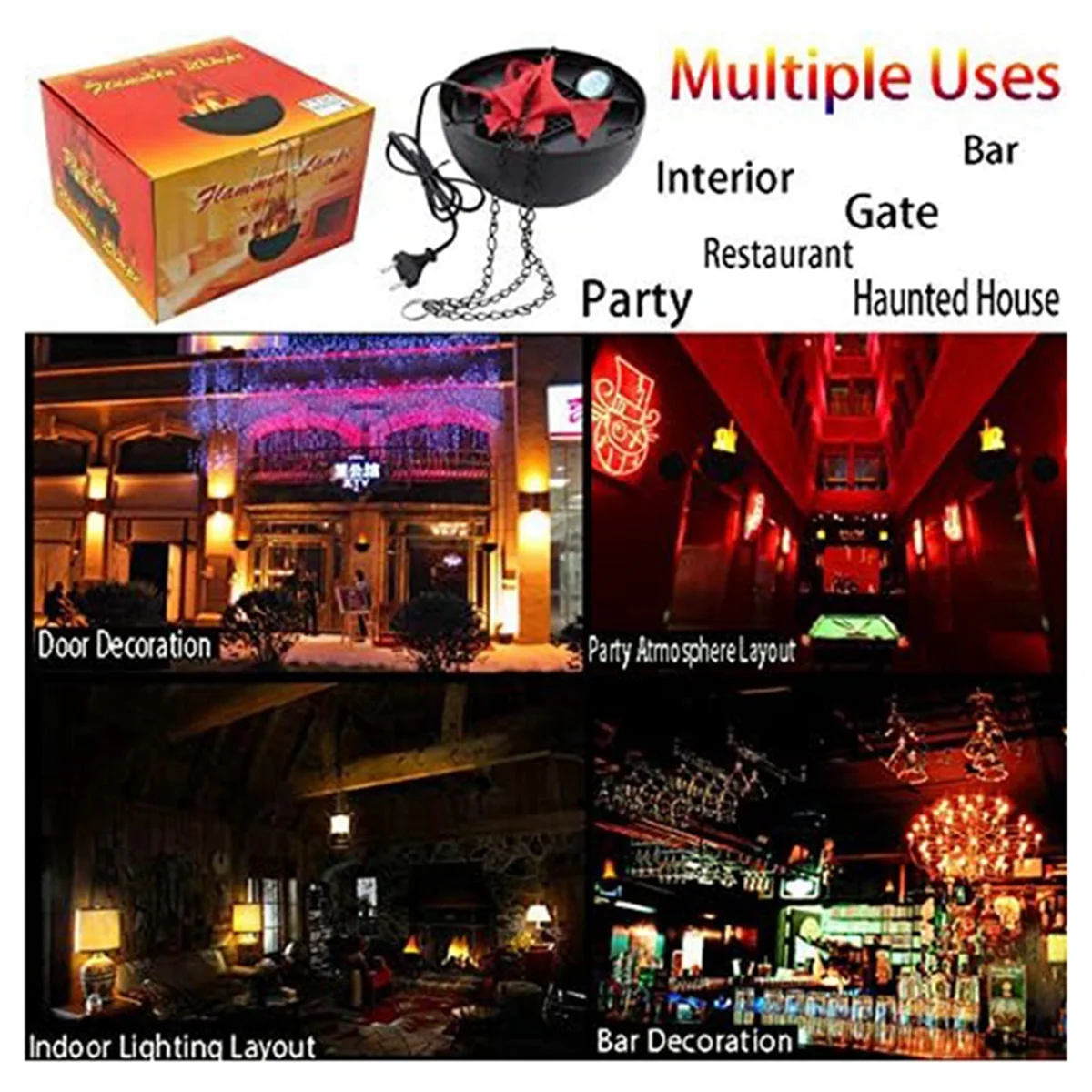 3D Fake-Fire Light, Hanging LED Flame Light, Artificial LED Silk Flame Stage Effect Light Realistic Campfire Lamp Prop