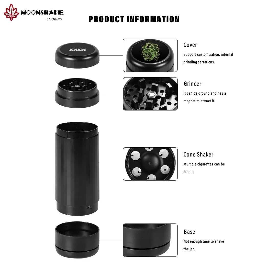 MOONSHADE Neue H5 Grind Shaker Tabak Grinder Automatische Vibration Tabak Kräuter Cusher Füllung ABS Maschine Rauchen Zubehör