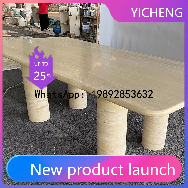 X7 Natural Travertine Dining Table Italian Minimalist Model Room Long Dining Table Factory Direct Supply