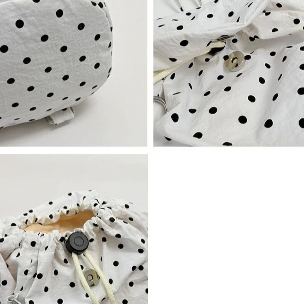 Cute Multiple Pockets Polka Dot Backpack Cloth Korean Versatile Daypack Drawstring Lace-up Preppy Large Capacity Backpack Casual