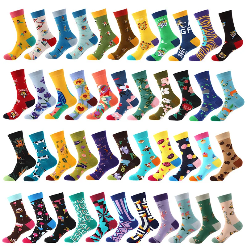 2pairs/lot Hip Hop Harajuku Skateboard Novelty Yoga Giraffe Chocolate Cake Dairy Cattle Tiger Fashion Casual Funny Socks