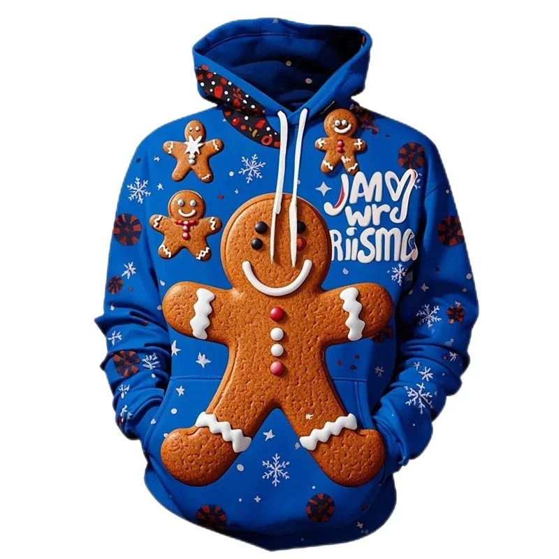 Cartoon Xmas Hoodie Newest Cute Gingerbread Man Santa Claus Graphic Sweatshirts Boy Pullovers Kid Christmas Gift Tracksuit Hoody