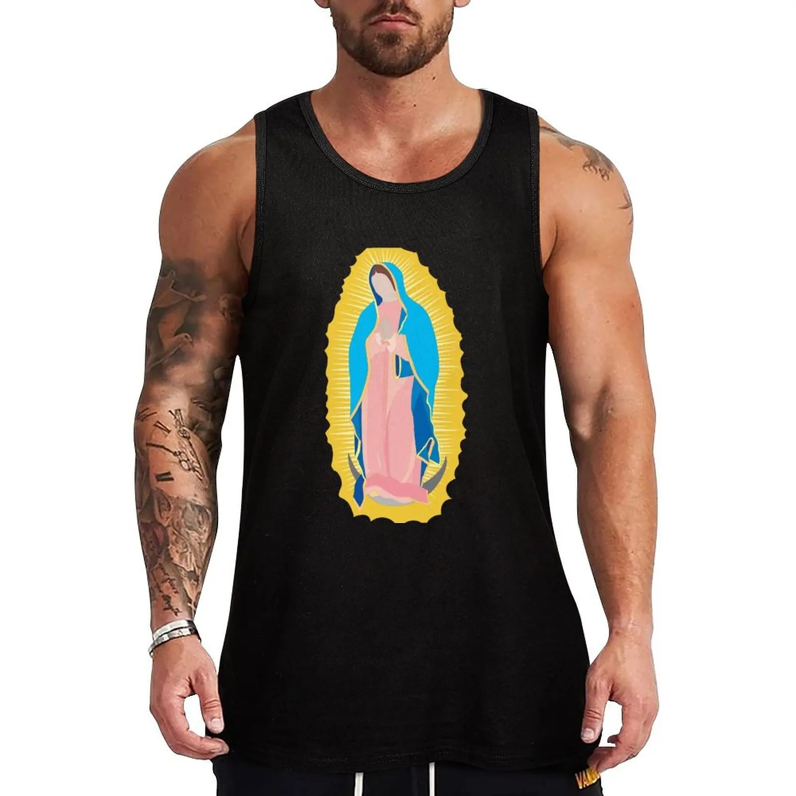 Camiseta Deportiva sin Mangas Virgen de Guadalupe / Virgen / Madona / Nuestra Señora, para Gimnasio y Entrenamiento, Absorbe la Humedad