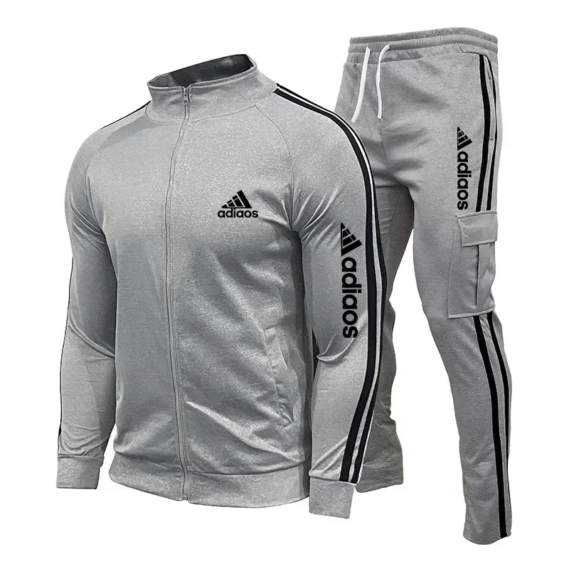 Conjunto de entrenamiento con cuello levantado y cremallera para hombre, sudadera y sudadera, traje deportivo para correr, ropa de Fitness, nuevo,