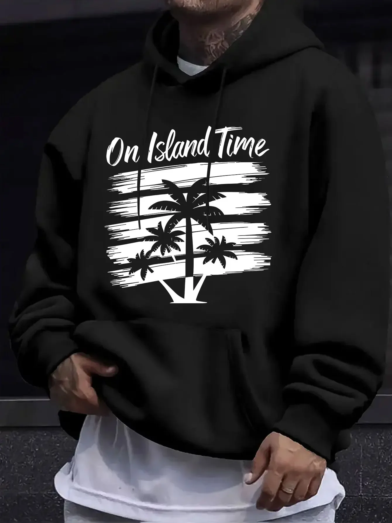 Men's Autumn/Winter Printed Hoodie Long-Sleeve Sweatshirt Island-Style Printed Hooded Sweatshirt Casual Relaxed Fit