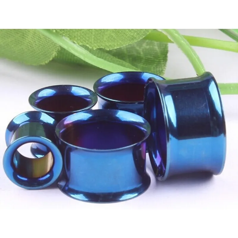 1pair Stainless Steel Double Horn Ear Expander Blue Fashion Ear Expander Individual Ear Expander