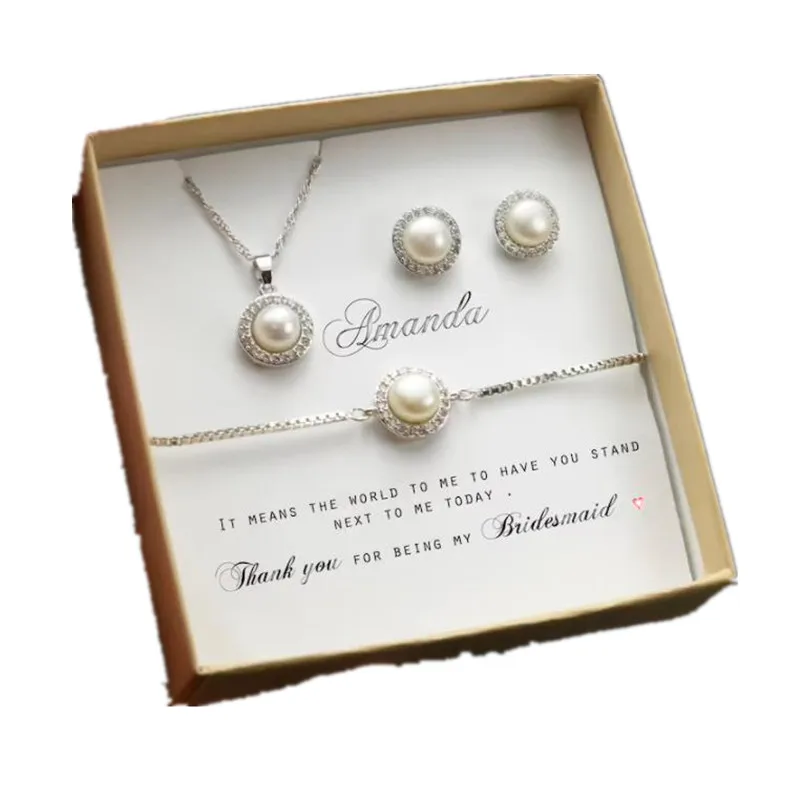 Personalized Pearl fresh water real pearl Bridesmaid gift set bridesmaid earrings Bridal Earrings Bracelet Wedding Jewelry Set