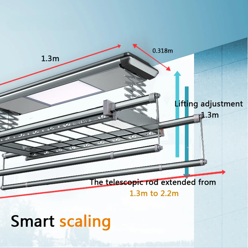 18w  Smart Clothes Dryer Retractable Automatic Clothes Line Electric Drying Rack Hanger Aluminum 0-1.3m 1.3m