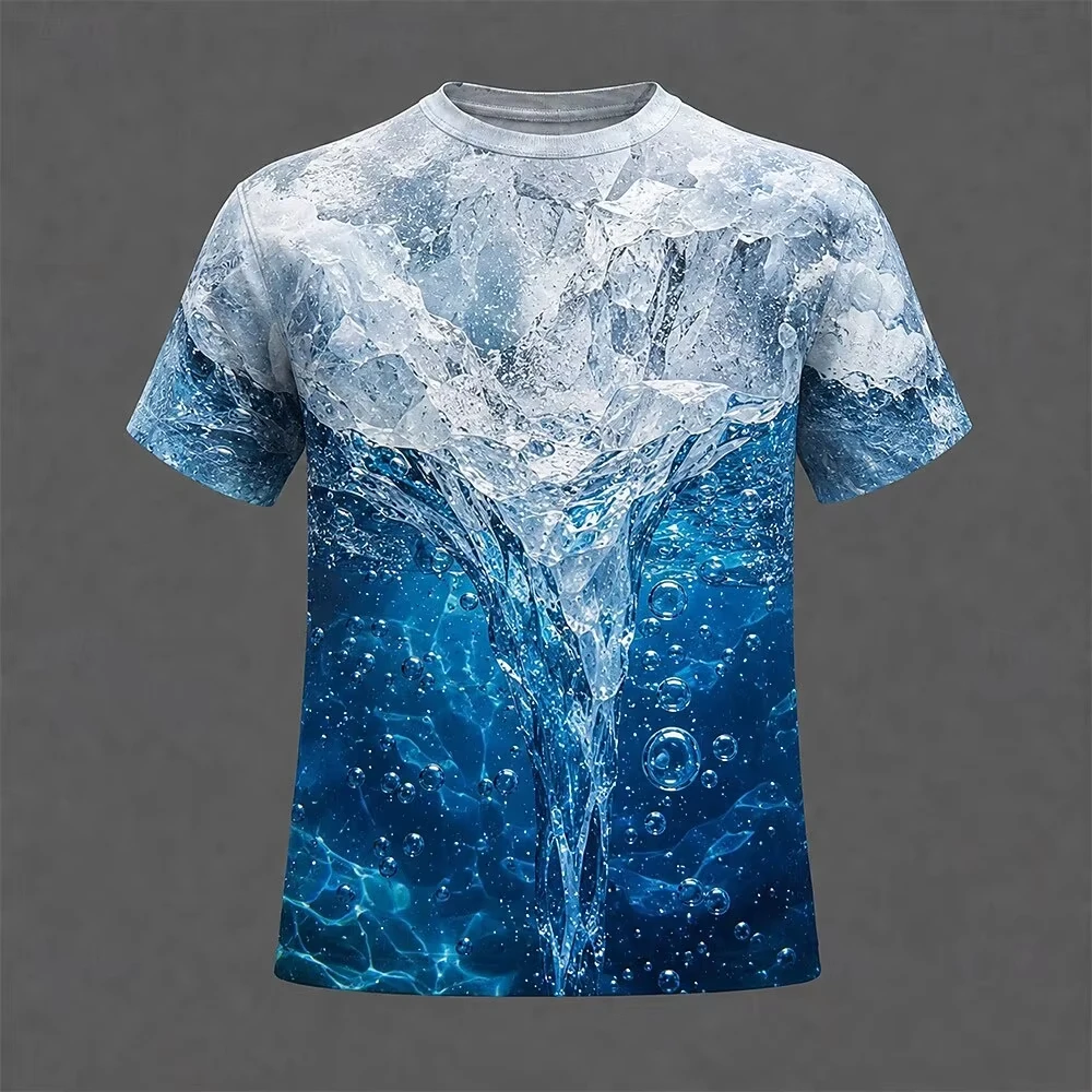 Men's Fashion Round-Neck Short-Sleeve T-Shirt with Custom “Milky Way” Space Print Simple Oversized Loose-Fitting Men's Top
