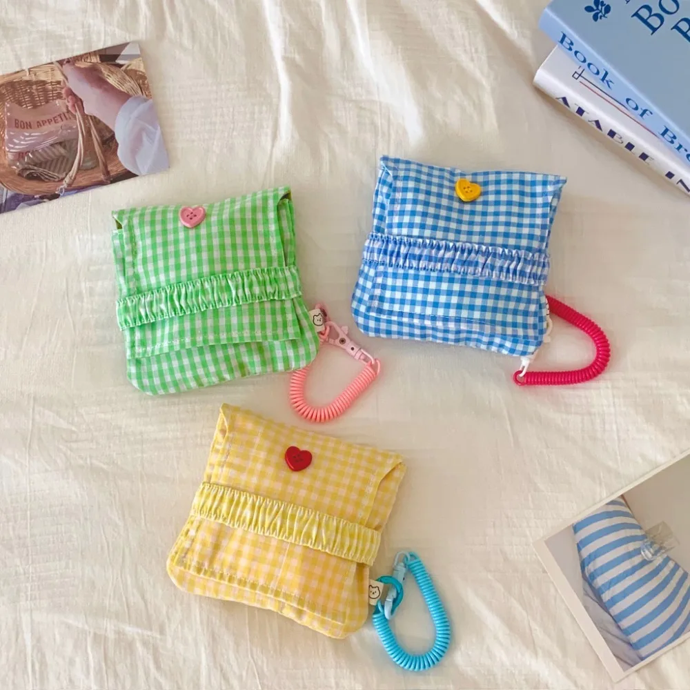 

Portable Single Layer Tampon Storage Bag Plaid Pleated Sanitary Napkin Pouch Sewn Elastic Pouches Bag Organizer Daily