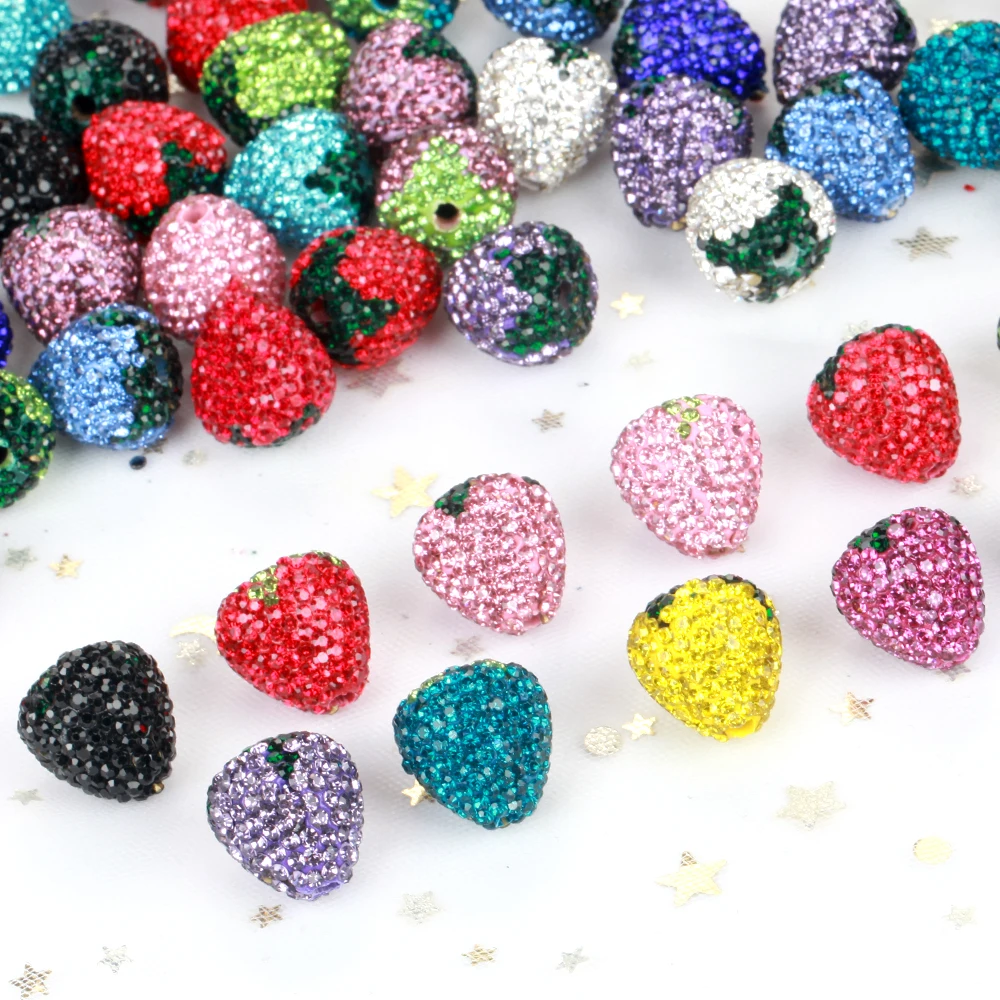 16x17mm 1/3/5 sztuk urok truskawka błyszcząca glina polimerowa koraliki Rhinestone do tworzenia biżuterii naszyjnik DIY bransoletki akcesoria VD — zdjęcie 3