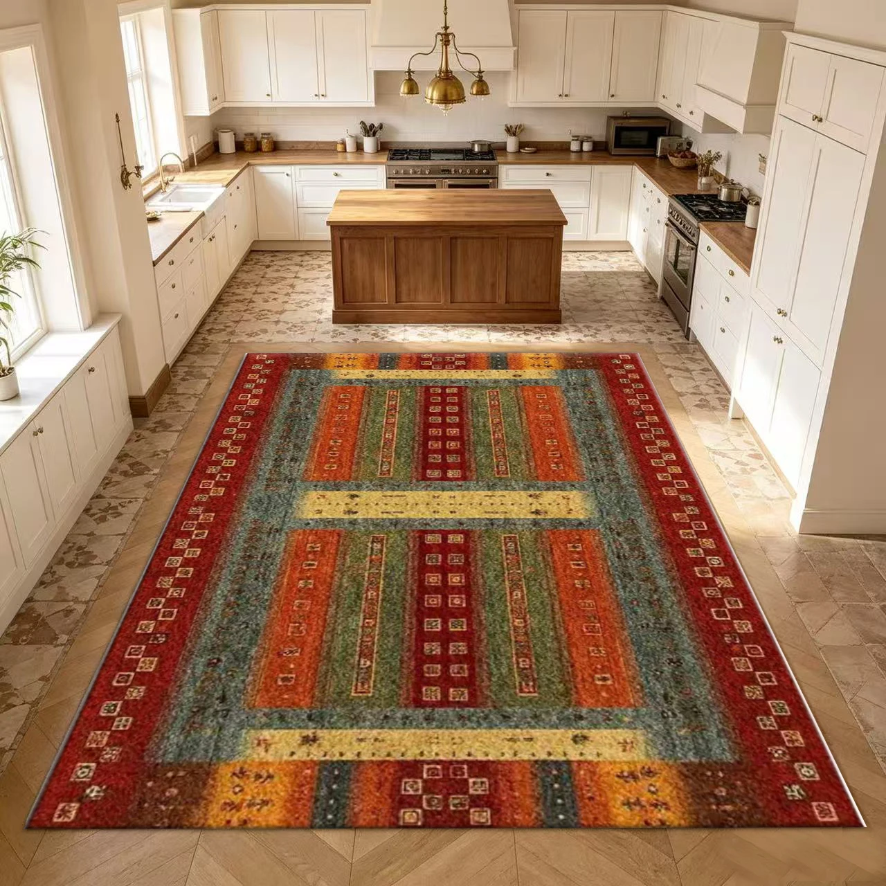 Vintage Tribal Geometric Pattern Carpet Ethnic Bohemian Style Carpet Living Room Indoor Floor Carpet