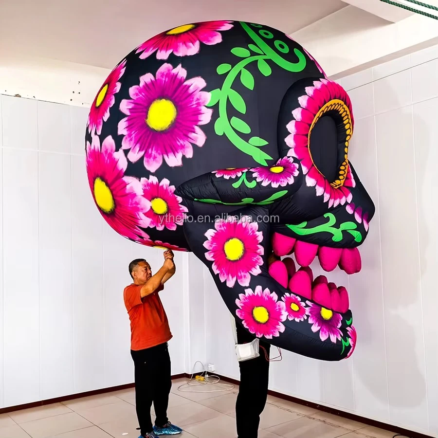 Lighted Inflatable Outdoor Giant Skeletons Head pink Halloween Inflatable Puppet