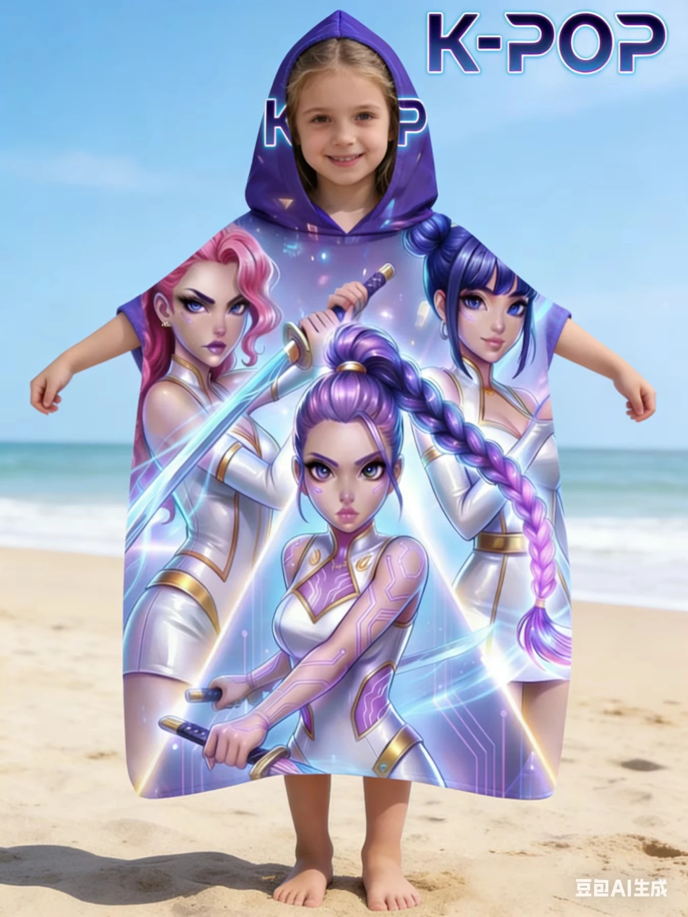 Toalha com Capuz K Pop Ninja Girl, Estampa 2D de Face Única, Poncho de Microfibra de Secagem Rápida para Praia, Piscina e Banho, Estilo Anime Moderno