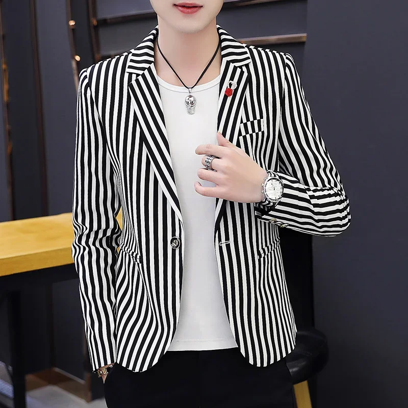 

Casual Slim Fit 2 Piece Men Suits Pinstripe Notch Lapel One Button Blazer Skinny Outfits Bespoke Office Jacket Pants Set Terno