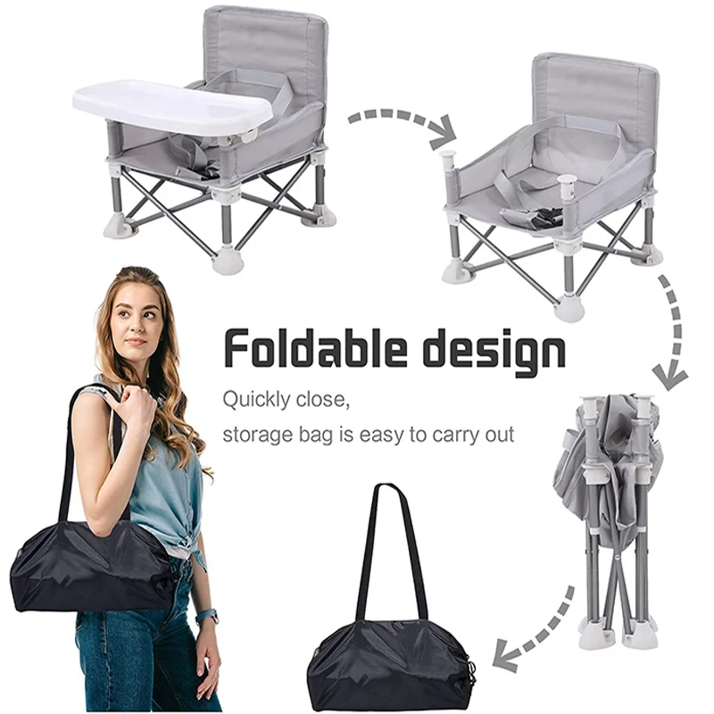 Baby's Travel Folding Booster Seat, Portátil Cadeira de jantar, Cadeira de alimentação, Assento de praia ao ar livre, Baby Furniture Supplies